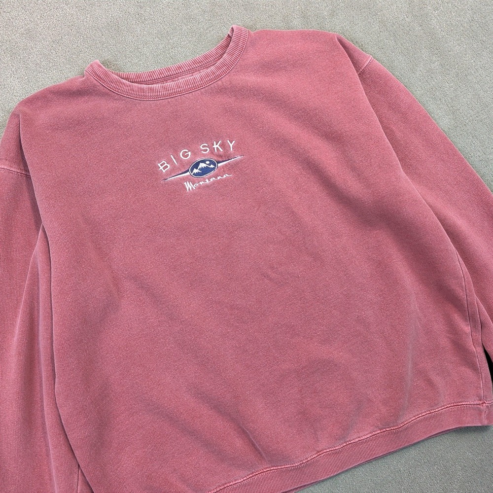 Austins Inc Big Sky Montana Sweatshirt Womens Large Mauve Pink Embroidered Crew